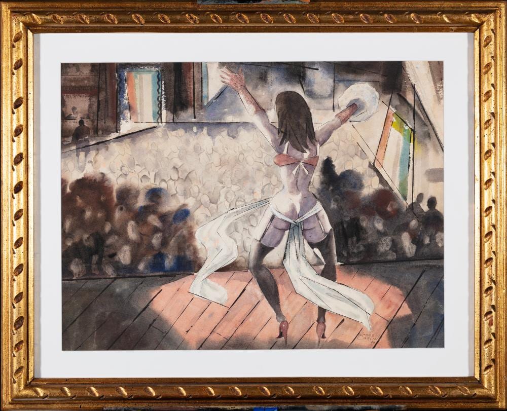 James Carlin comparable auction result: james carlin new jersey 1906 2005 burlesque 1980 watercolor and gouache 18 x 24 sight framed 25 x 31 75