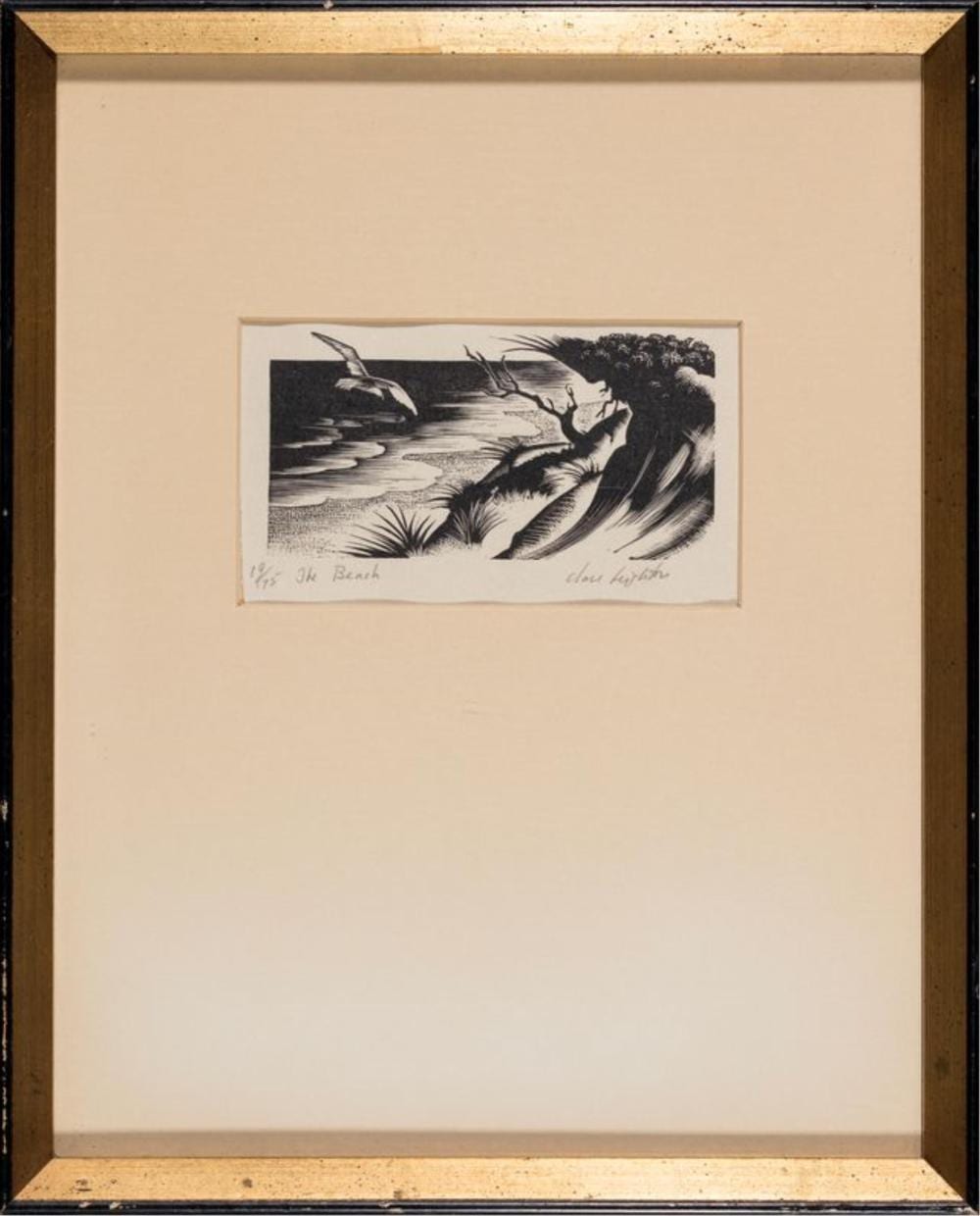 Clare Veronica Hope Leighton comparable auction result: clare veronica hope leighton connecticut united kingdom 1898 1989 the beach undated wood engraving block 3 5 x 4 75 framed 12 75 x 10