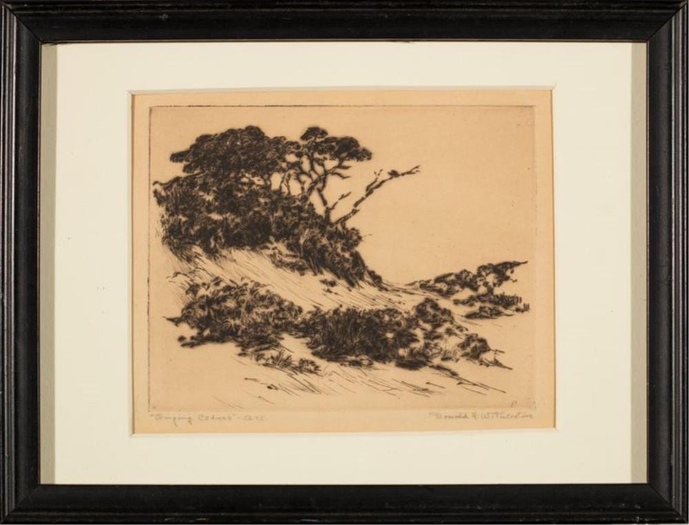 Donald Frederick Witherstine comparable auction result: donald frederick witherstine massachusetts 1895 1961 clinging cedars undated etching plate 4 x 5 framed 6 75 x 8 75