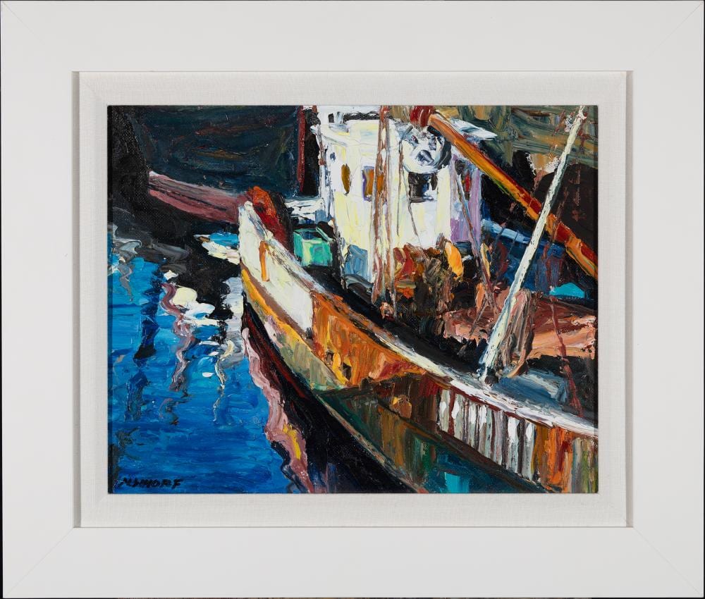 nancy whorf massachusetts florida 1930 2009 moored trawler undated oil on panel 18 x 24 framed 23 5 x 27 5 · Eldred's · 2026-05-16 Nancy Whorf comparable auction result: nancy whorf massachusetts florida 1930 2009 moored trawler undated oil on panel 18 x 24 framed 23 5 x 27 5