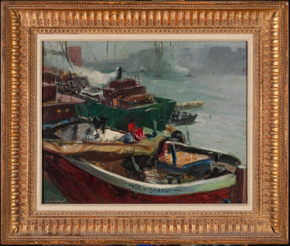 John Whorf comparable auction result: john whorf massachusetts 1903 1959 double sided work undated oil on panel 16 x 20 framed 22 x 26