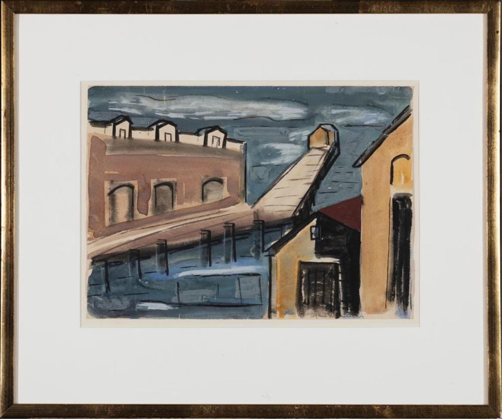 Agnes Weinrich comparable auction result: agnes weinrich massachusetts iowa 1873 1946 untitled rail station on the water undated watercolor on paper sheet 10 x 14 framed 17 75 x 21 25