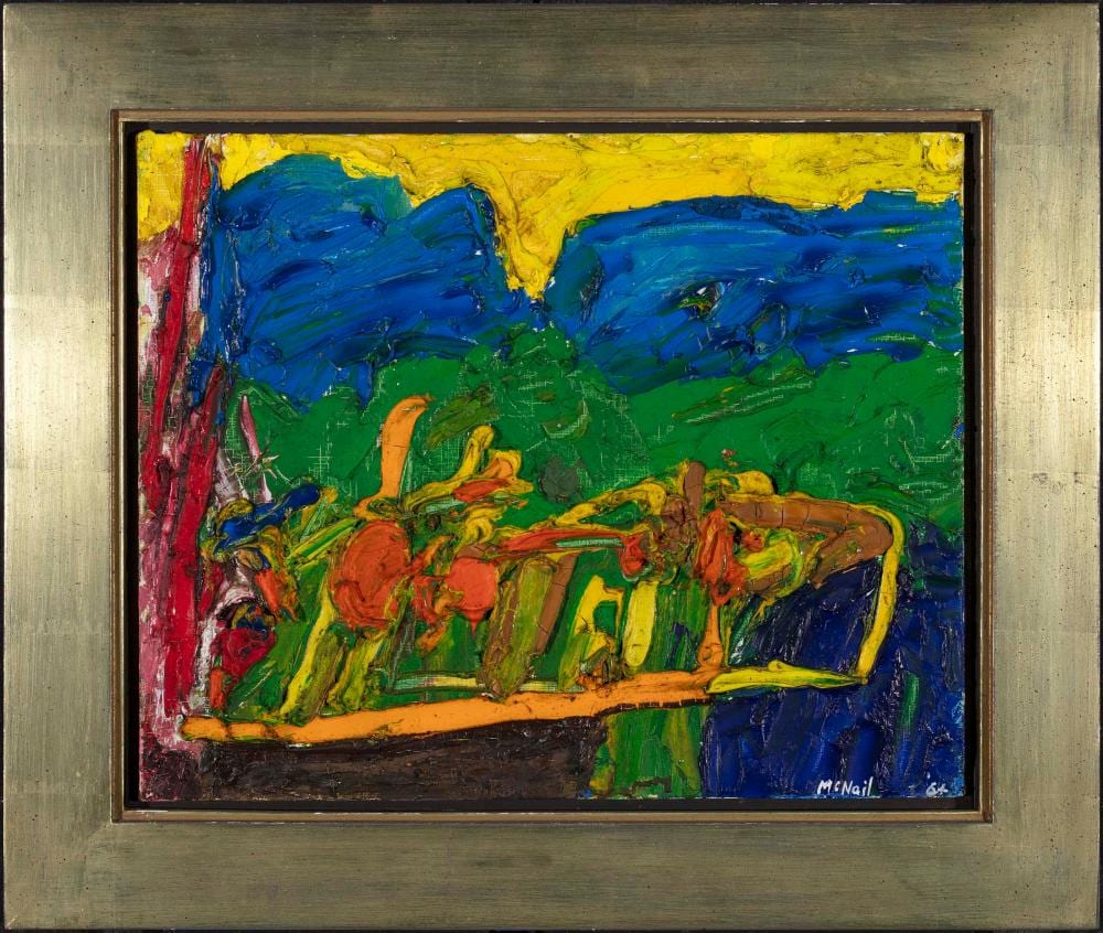 george mcneil new york 1908 1995 les brayeres 2 1964 oil on panel 13 x 16 framed 18 x 21 · Eldred's · 2026-05-16 George Joseph McNeil comparable auction result: george mcneil new york 1908 1995 les brayeres 2 1964 oil on panel 13 x 16 framed 18 x 21