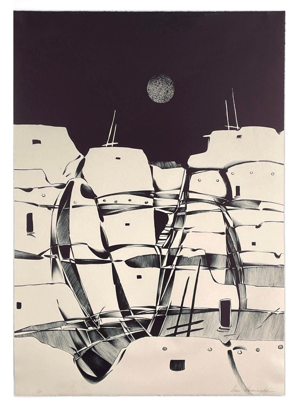 Dan Namingha comparable auction result: dan namingha night pueblo lithograph