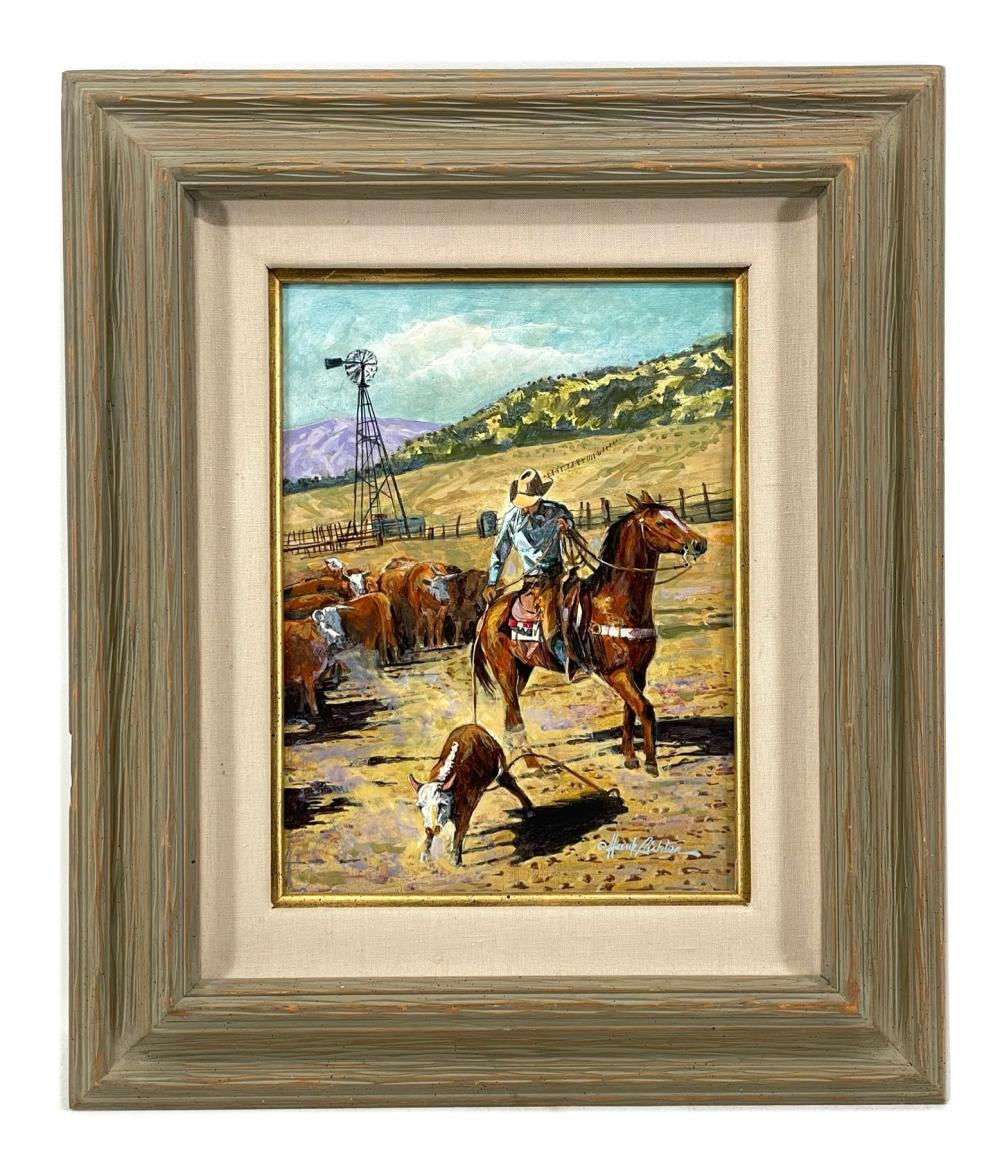 Hank Richter comparable auction result: hank richter calf ropin oil on board