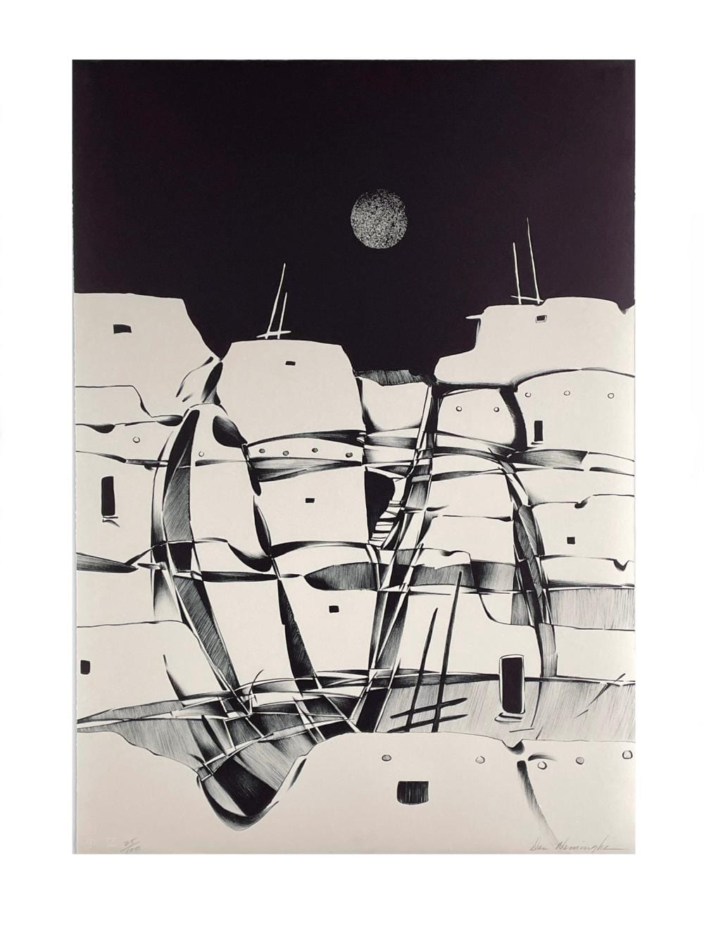 Dan Namingha comparable auction result: dan namingha night pueblo lithograph