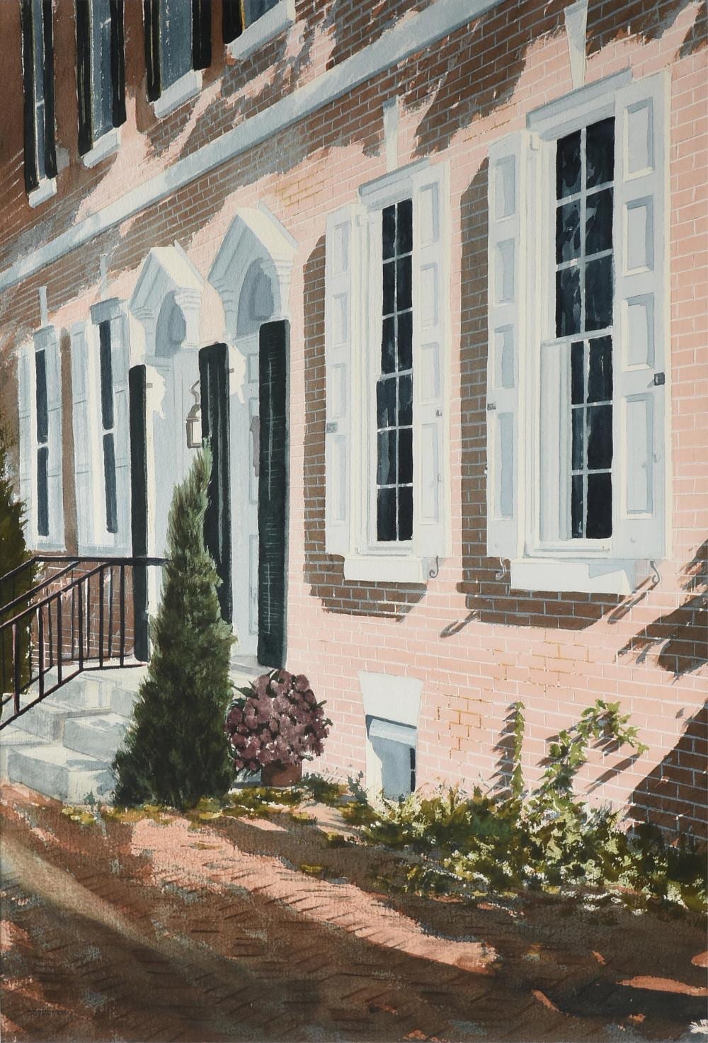 T.A. Newnam comparable auction result: thomas a newnam american b 1946 brick townhouse untitled 21st century 28 1 2 x 20 in 72 4 x 50 8 cm frame 40 1 2 x 31 1 2 in 102 9 x 80 cm