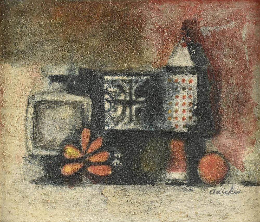 david adickes american texas 1927 2025 still life with silver leaves 1958 15 x 18 in 38 1 x 45 7 cm frame 20 3 4 x 23 3 8 in 52 7 x 59 4 cm · Simpson Galleries, LLC · 2026-05-16 David Adickes comparable auction result: david adickes american texas 1927 2025 still life with silver leaves 1958 15 x 18 in 38 1 x 45 7 cm frame 20 3 4 x 23 3 8 in 52 7 x 59 4 cm