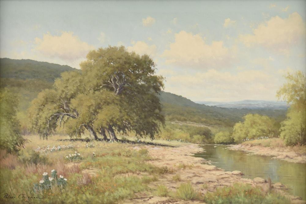 Palmer Chrisman comparable auction result: palmer chrisman american texas 1913 1984 texas landscape untitled mid 20th century 24 x 36 in 61 x 91 4 cm frame 29 1 2 x 41 1 2 in 74 9 x 105 4 cm