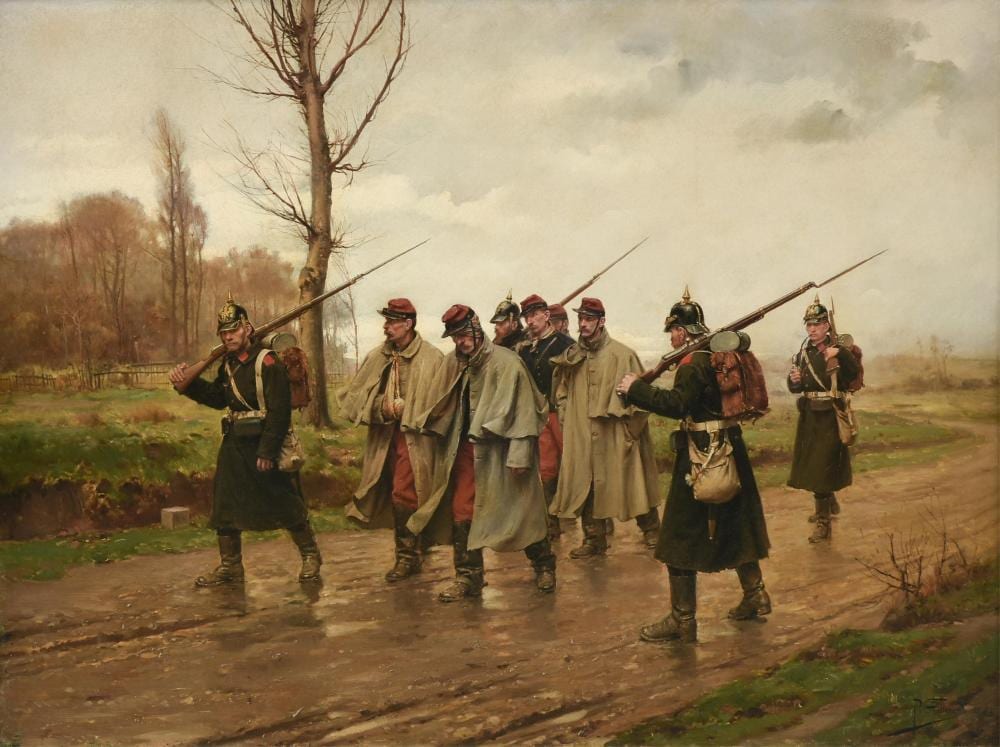 Paul Grolleron comparable auction result: paul louis narcisse grolleron french 1848 1901 wounded soldiers on the march 1885 24 x 32 in 61 x 81 3 cm frame 32 1 2 x 40 1 2 in 82 6 x 102 9 cm