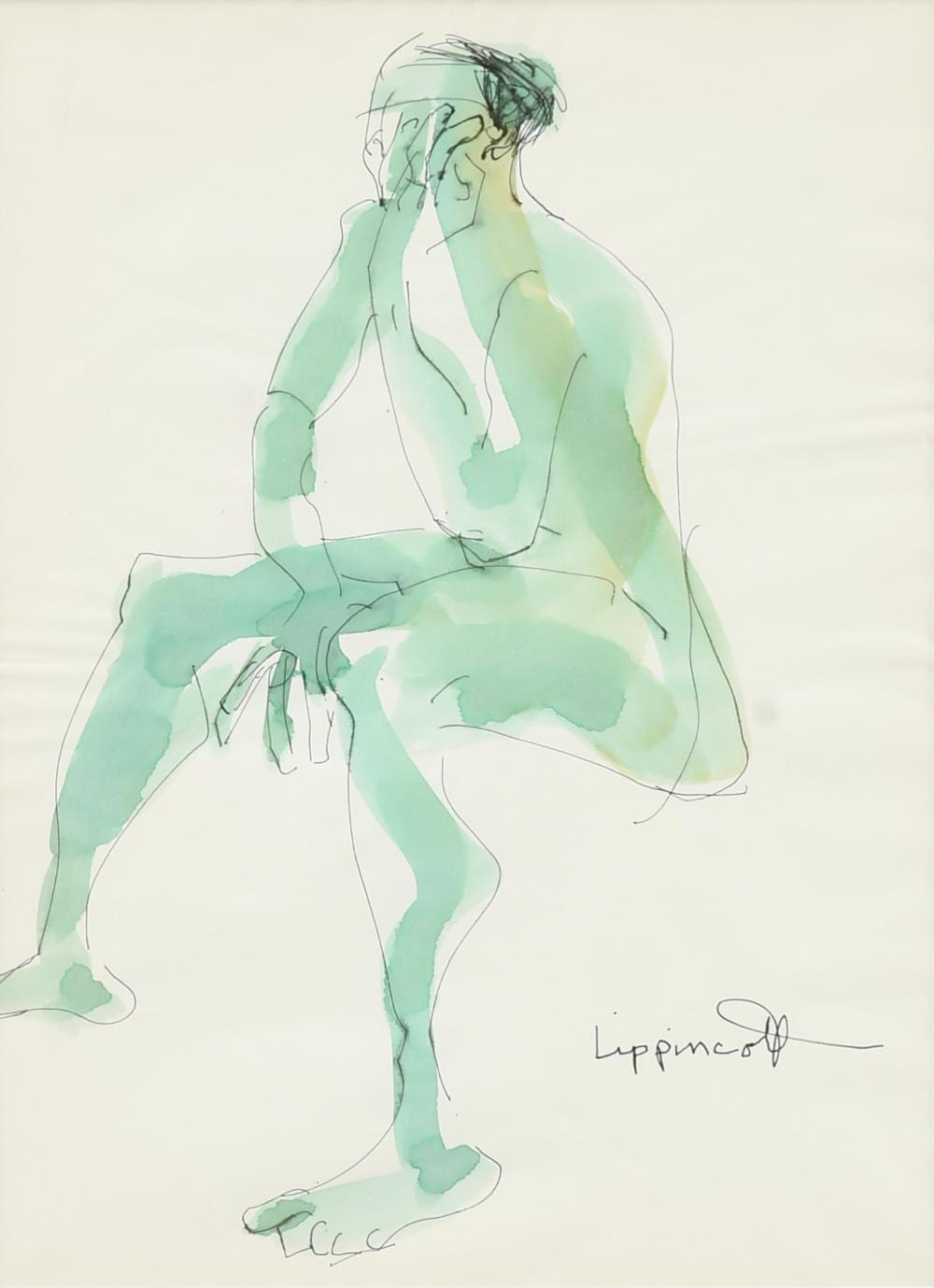 Janet Lippincott comparable auction result: janet lippincott american 1918 2007 seated figure 20th century 13 1 2 x 10 in 34 3 x 25 4 cm frame 23 x 19 in 58 4 x 48 3 cm