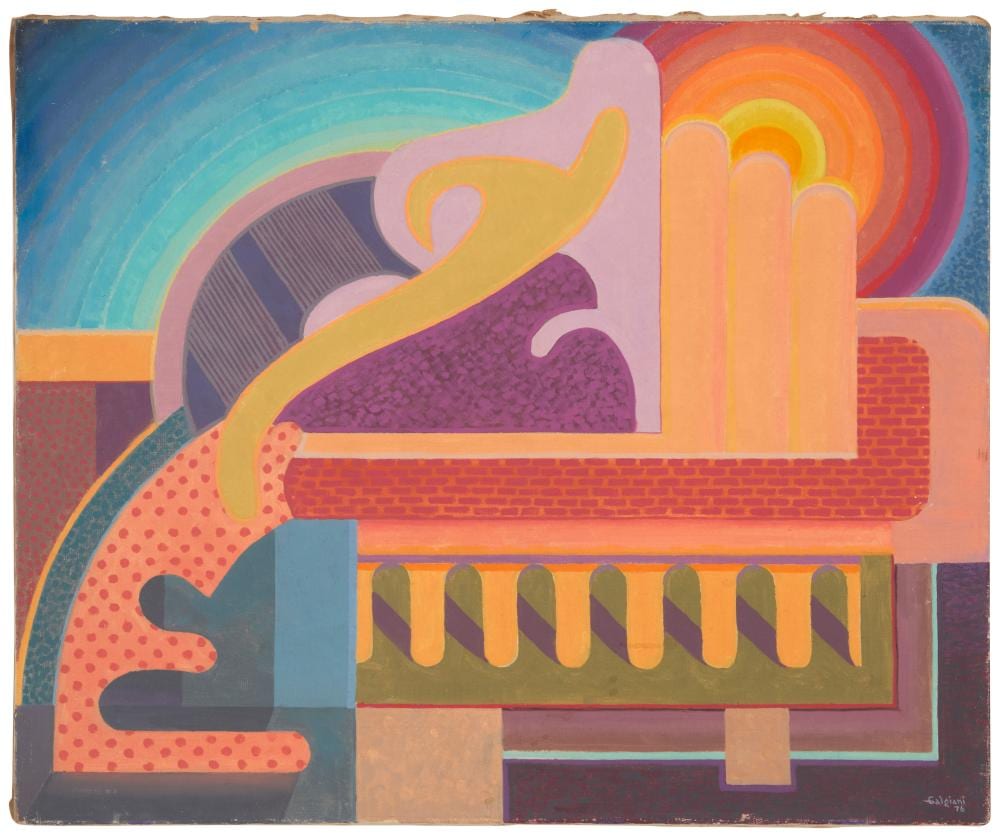 oscar galgiani 1903 1994 brick panel abstract 1976 · John Moran Auctioneers · 2026-05-19 Oscar Galgiani comparable auction result: oscar galgiani 1903 1994 brick panel abstract 1976