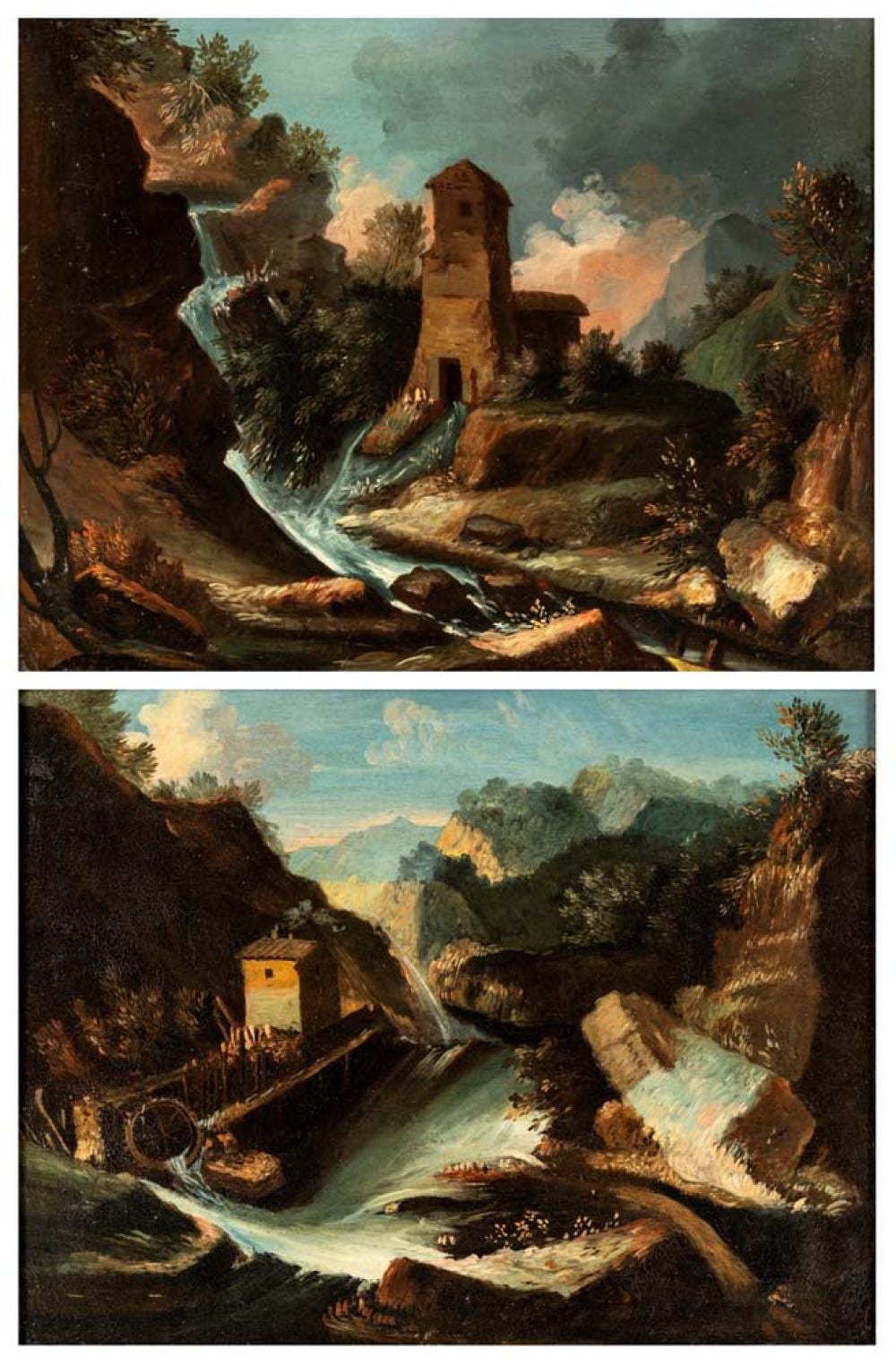 Alessio de Marchis comparable auction result: alessio de marchis naples 1684 perugia 1752 pair of paintings a hilly landscape with a ruined farmhouse and a stream b landscape with rocks and a mill on a river