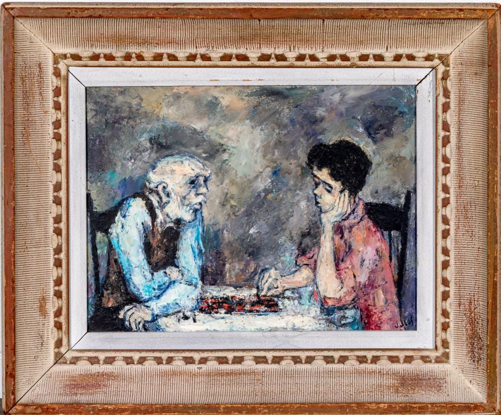 mervin jules american 1912 1994 chess players oil and encaustic on masonite ca 1940 s · Black Rock Galleries · 2026-05-13 Mervin Jules comparable auction result: mervin jules american 1912 1994 chess players oil and encaustic on masonite ca 1940 s
