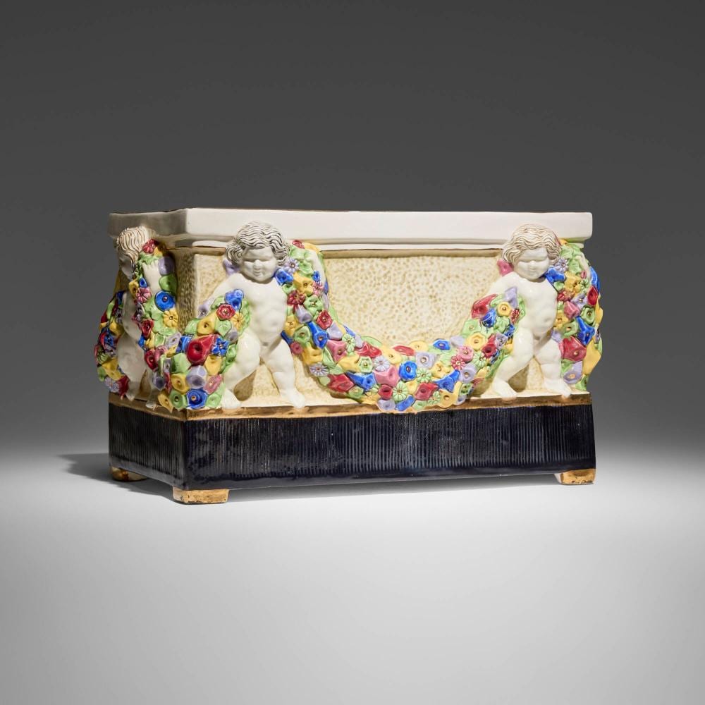 Gyula Dreszler comparable auction result: julius dressler jardiniere with putti and flowers