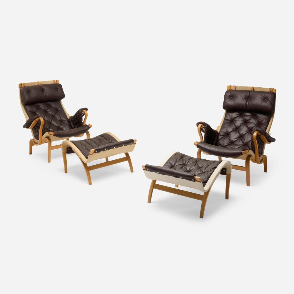 Bruno Mathsson comparable auction result: bruno mathsson pernilla 69 lounge chairs and ottomans pair