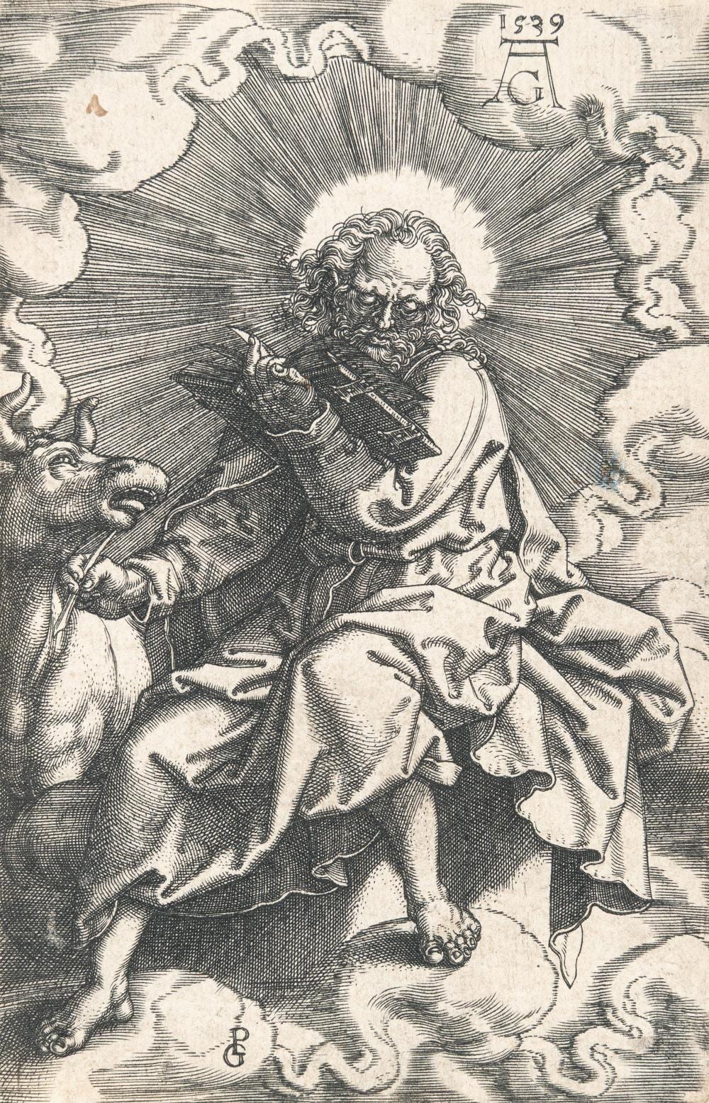 Heinrich Aldegrever comparable auction result: heinrich aldegrever 1502 paderborn soest 1555 1561 staint luke from the four evangelists after georg pencz der evangelist lukas