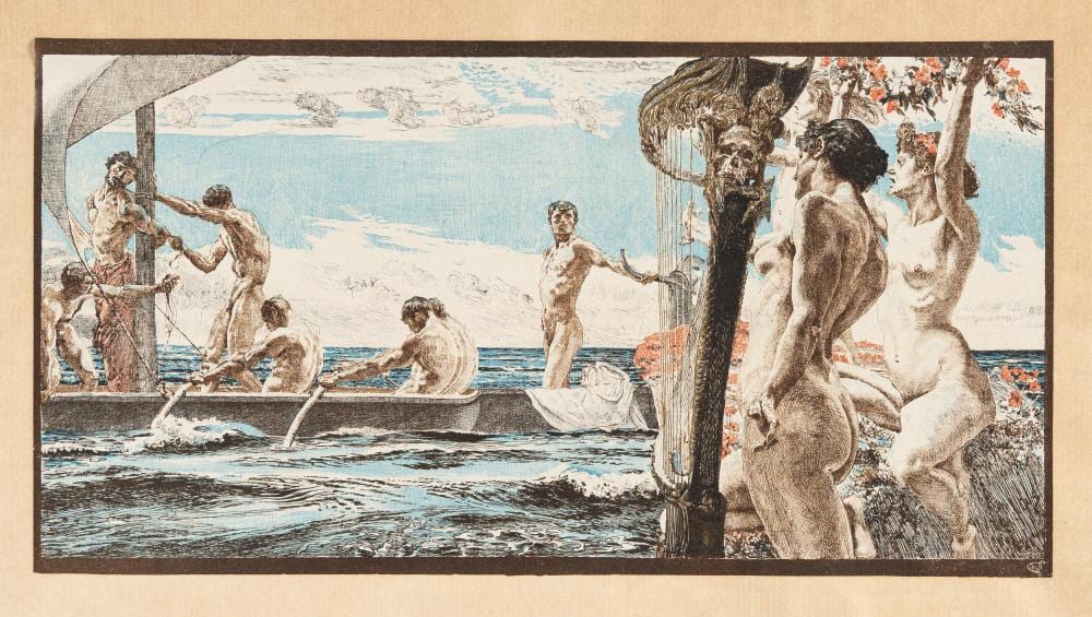 Otto Greiner comparable auction result: otto greiner 1869 leipzig m nchen 1916 odysseus an the sirens odysseus und die sirenen