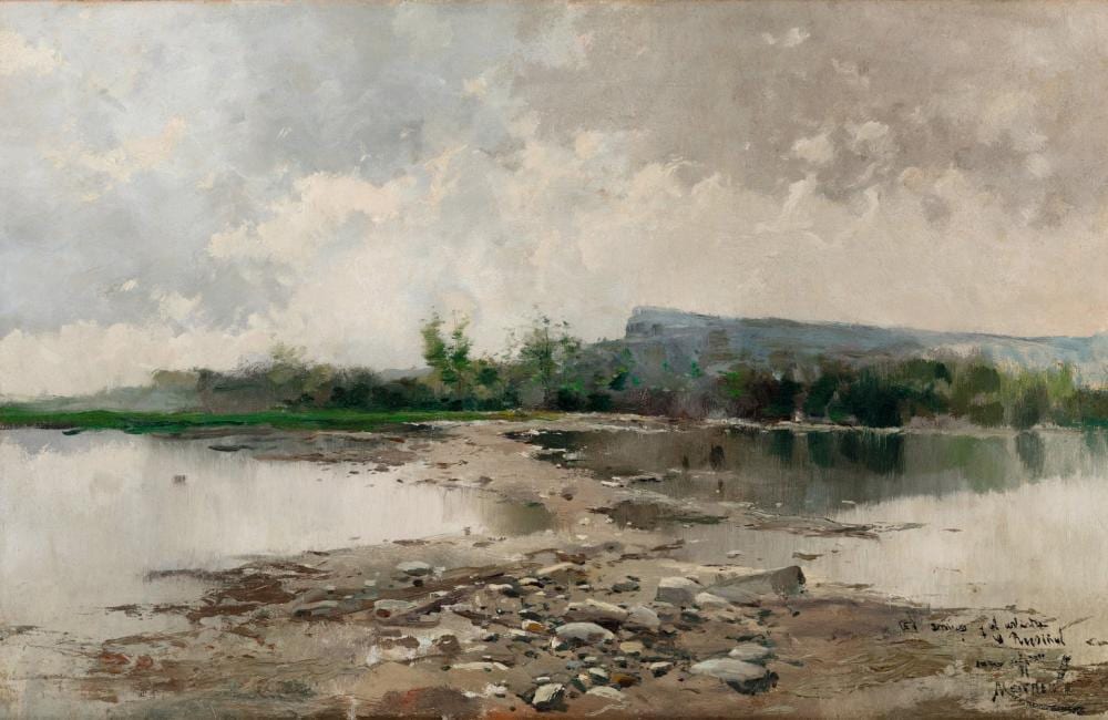 Eliseo Meifren y Roig comparable auction result: eliseo meifr n barcelona 1859 1940 lake landscape oil on canvas signed and dedicated to the painter santiago rusi ol friend of meifr n in the lower right corner