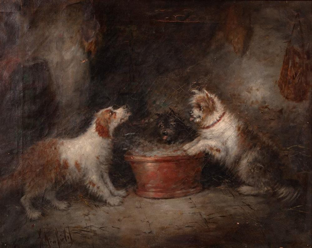 george armfield england 1808 1893 puppies oil on canvas signed in the lower right corner · Setdart Auction House · 2026-05-19 George Armfield comparable auction result: george armfield england 1808 1893 puppies oil on canvas signed in the lower right corner
