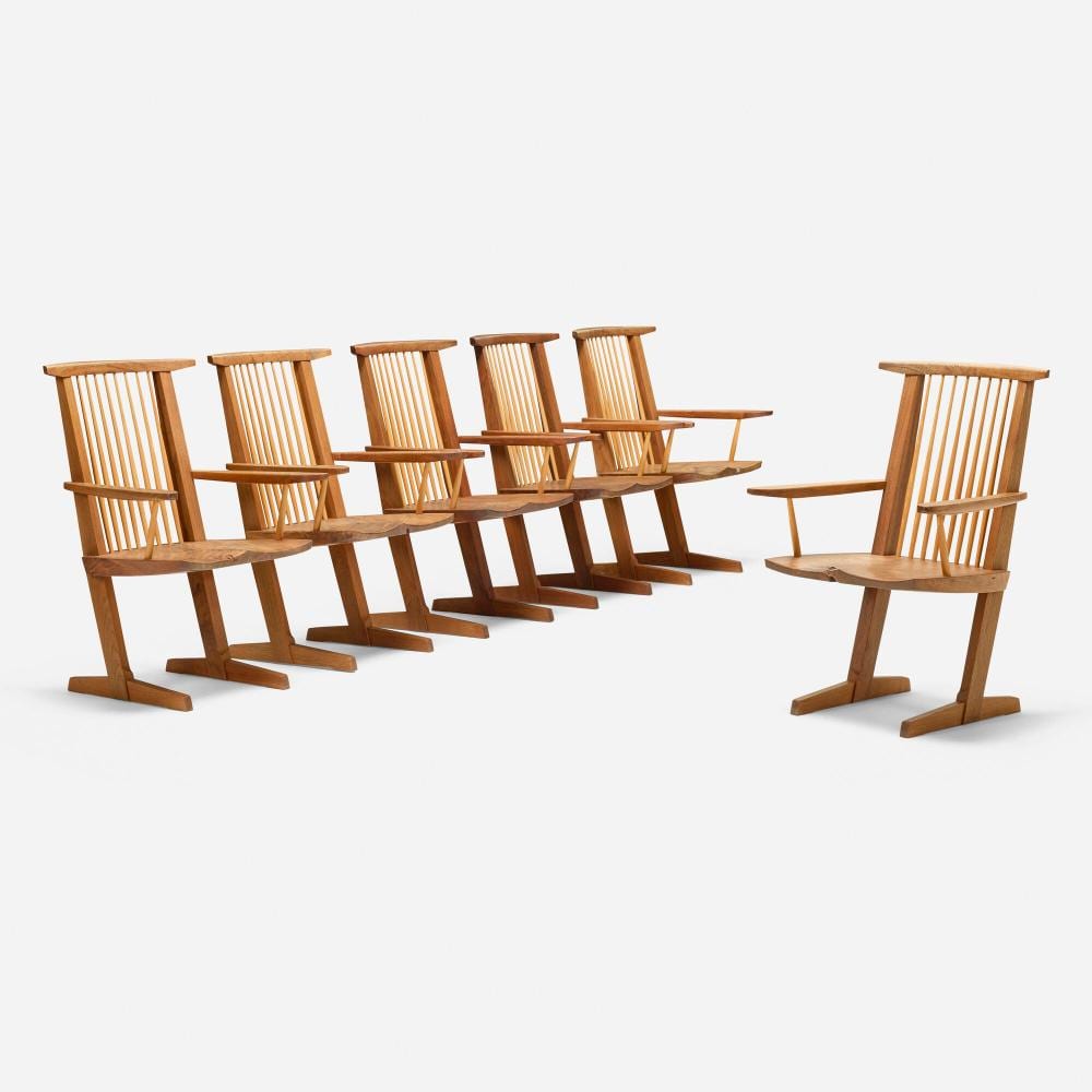 Mira Nakashima comparable auction result: mira nakashima conoid host armchairs set of six
