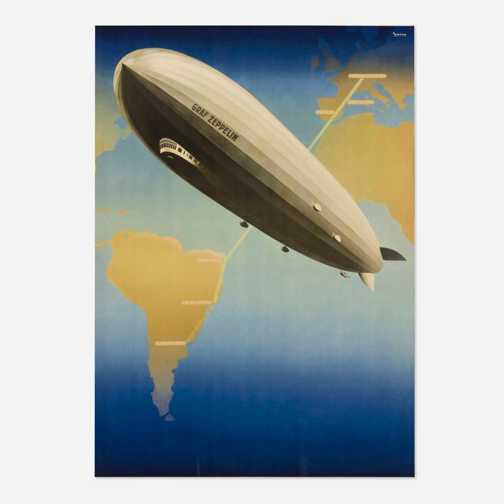 Ottomar Anton comparable auction result: ottomar anton graf zeppelin l amerique du sud en 3 jours vintage poster
