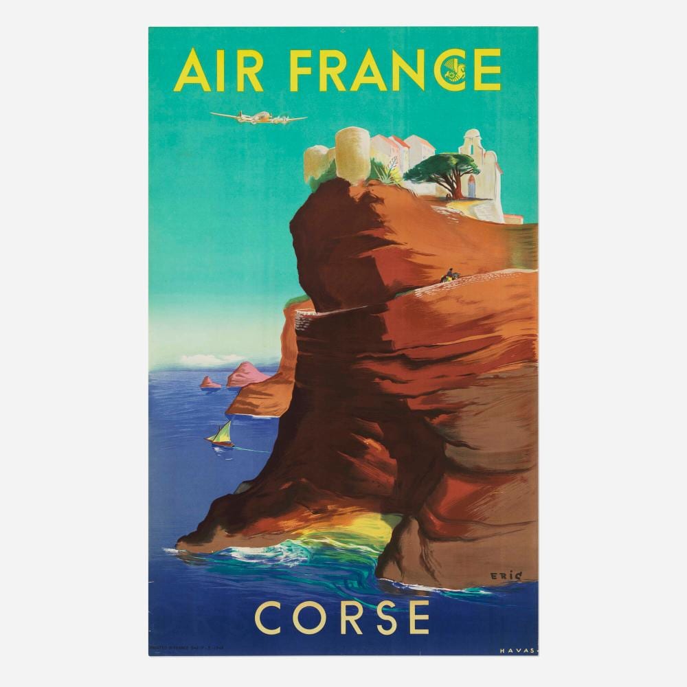 Eric Castel comparable auction result: eric raoul eric castel air france corse vintage poster