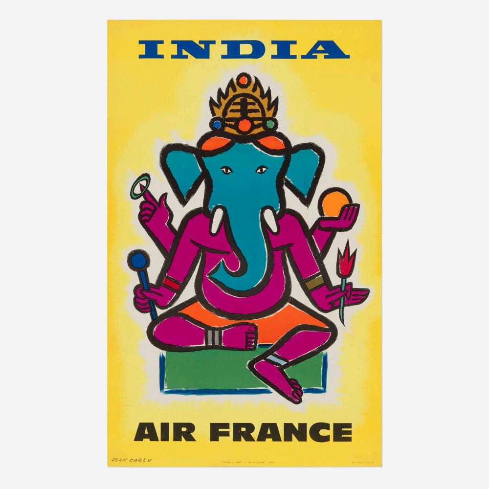 Jean Carlu comparable auction result: jean carlu air france india vintage poster