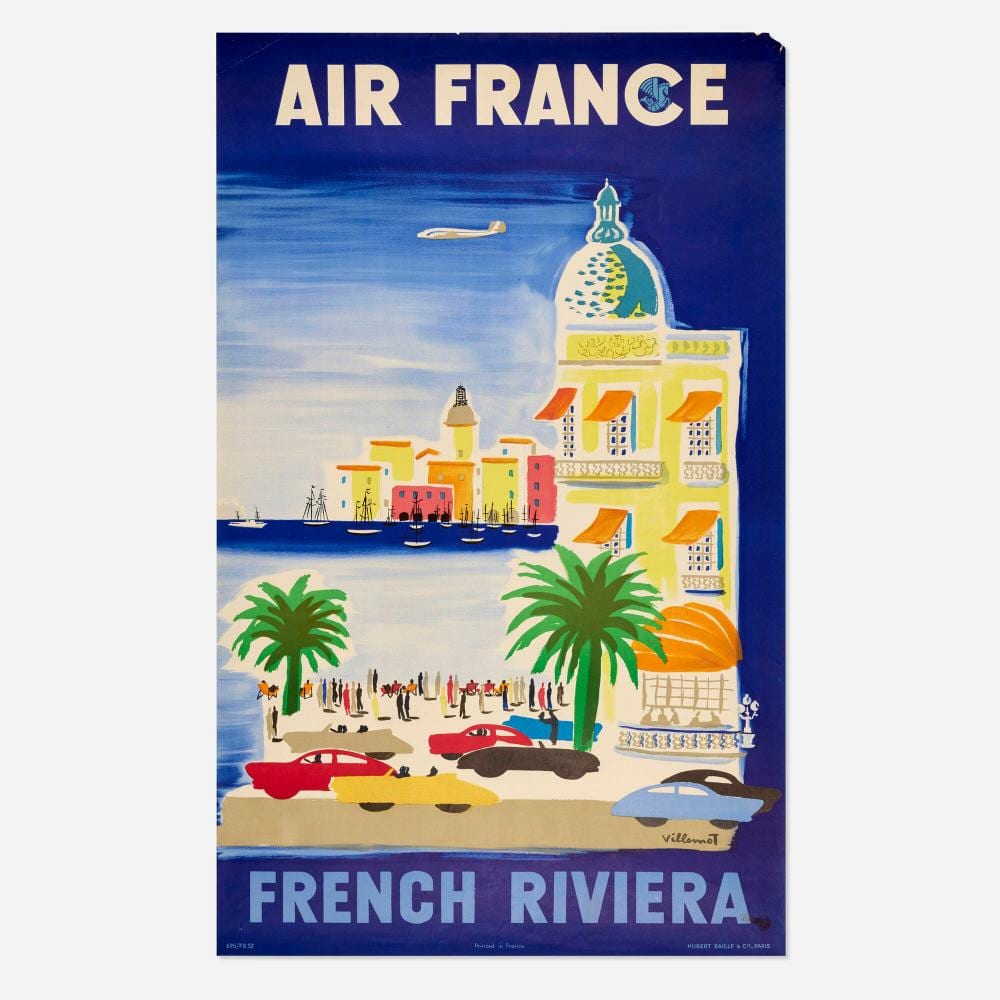 Bernard Villemot comparable auction result: bernard villemot air france french riviera vintage poster