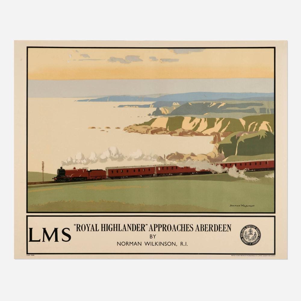 Norman Wilkinson comparable auction result: norman wilkinson lms royal highlander approaches aberdeen vintage poster