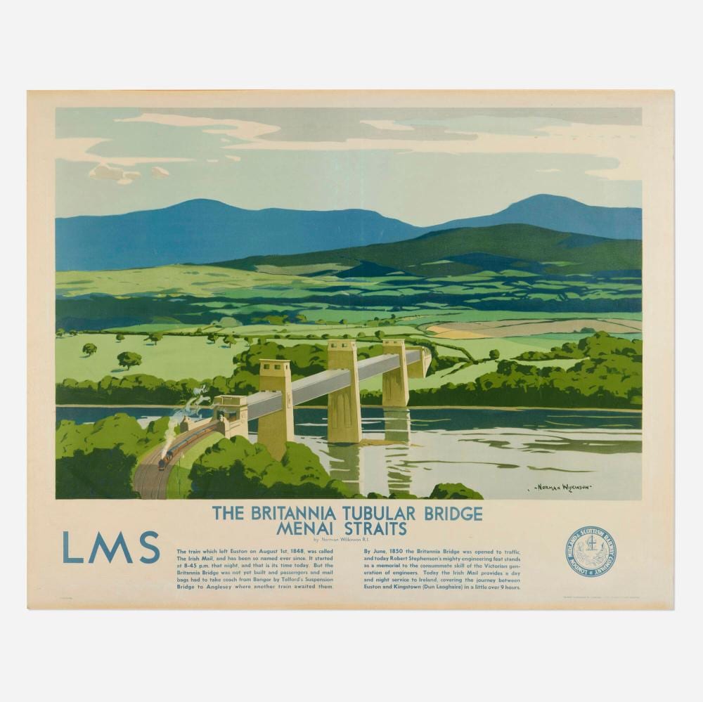 Norman Wilkinson comparable auction result: norman wilkinson lms the britannia tubular bridge menai straits vintage poster