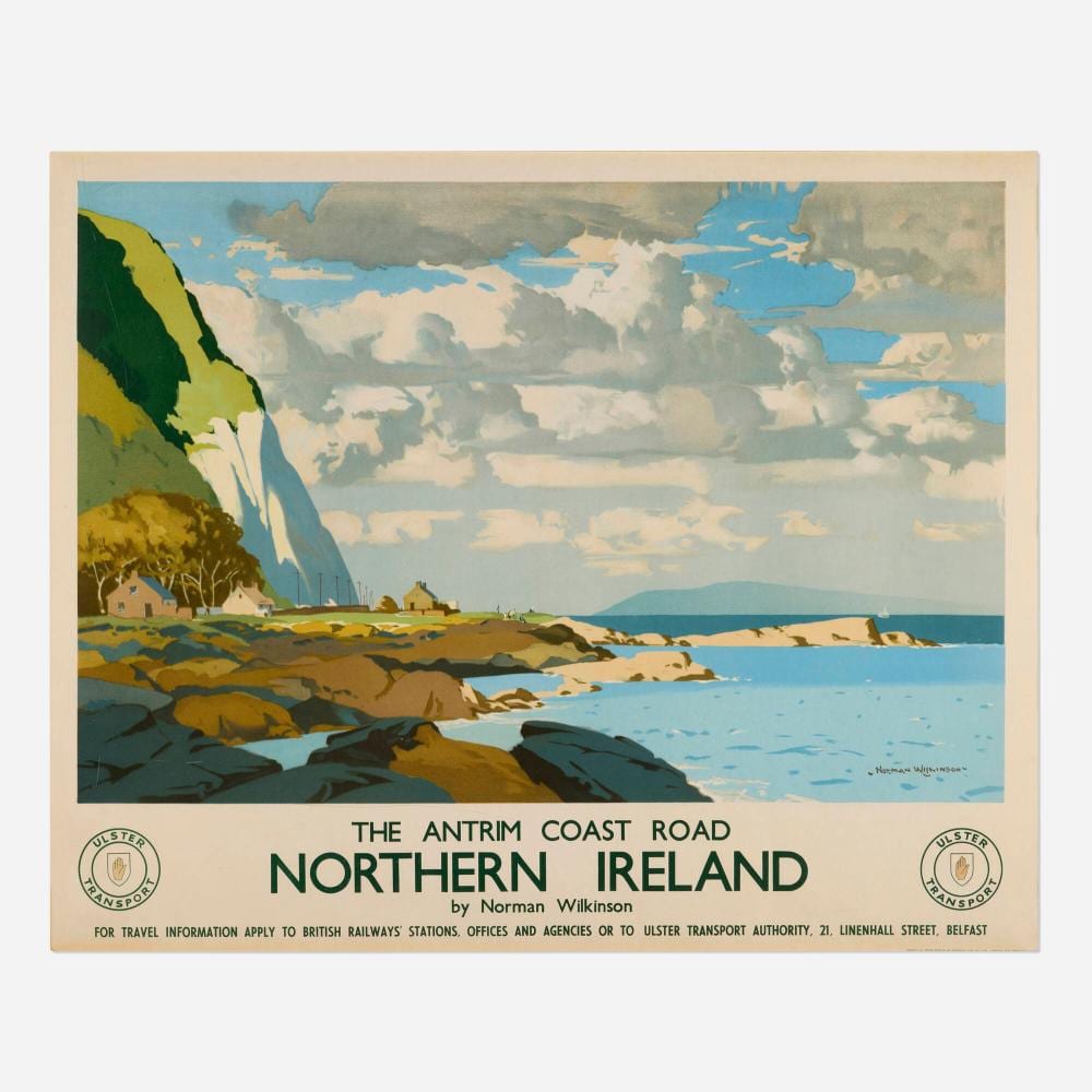 Norman Wilkinson comparable auction result: norman wilkinson ulster transport the antrim coast road northern ireland vintage poster