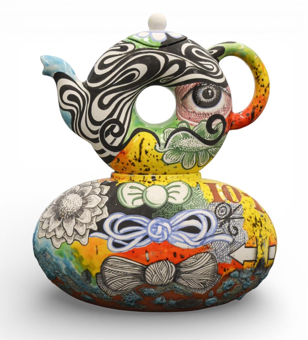 Michael Lucero comparable auction result: michael lucero donut eye teapot 2009 glazed ceramic