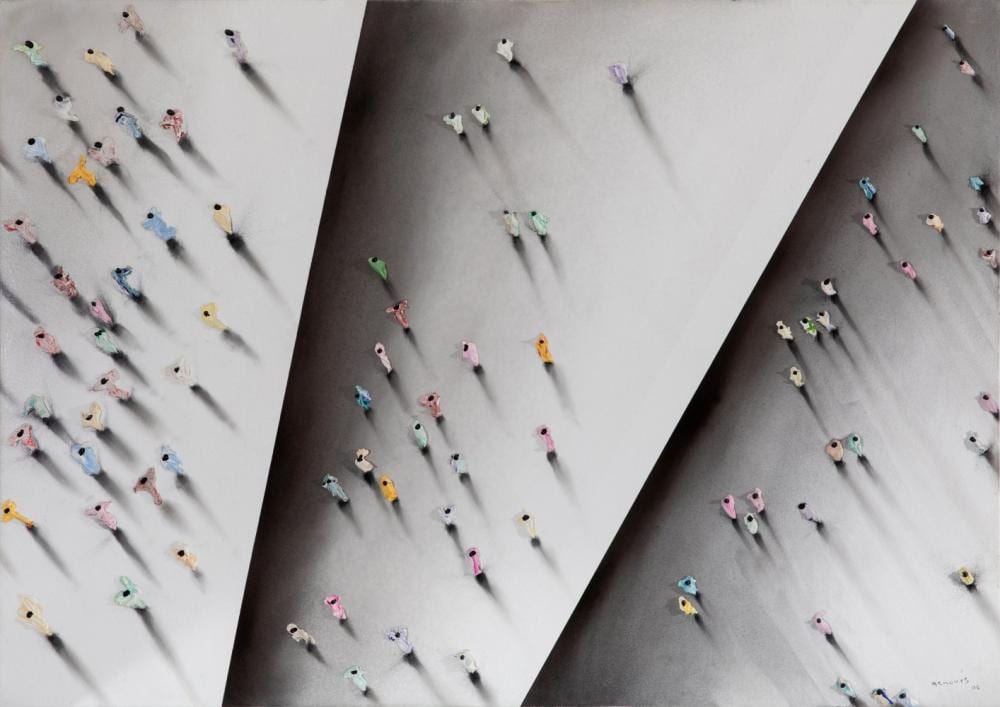 Juan Genovés comparable auction result: juan genov s valencia 1930 madrid 2020 divided space 2006 acrylic on canvas signed and dated provenance marlborough gallery
