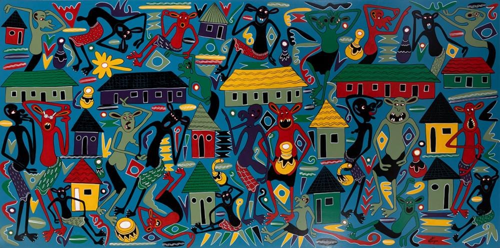 George Lilanga comparable auction result: george lilanga tanzania 1934 2005 untitled acrylic on t blex signed in the lower right corner