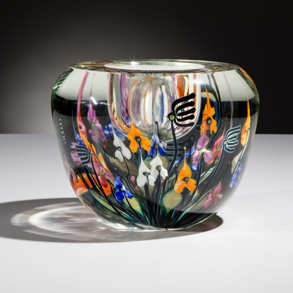 John Lotton comparable auction result: john lotton american b 1964 bowl milled edge vase multi colored flowers 2003