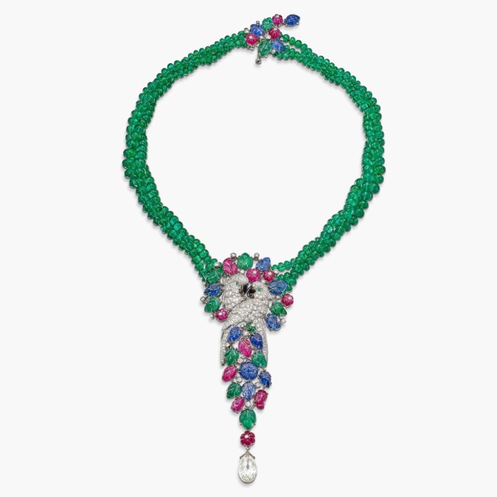 An Impressive Coloured Stone and Diamond 'Tutti Frutti' Pendent Necklace | 卡地亞 | 瑰麗珍罕 寶石 配 鑽石 'Tutti Frutti' 項鏈 comparable sale
