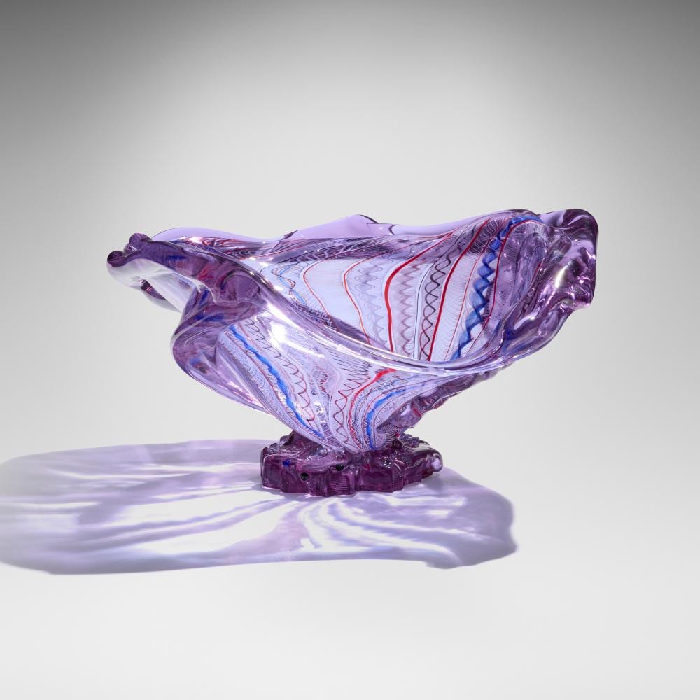 fritz dreisbach swooping spring magenta mongo with dynamic filigree on a cast foot · Rago Arts and Auction Center · 2026-05-15 Fritz Dreisbach comparable auction result: fritz dreisbach swooping spring magenta mongo with dynamic filigree on a cast foot