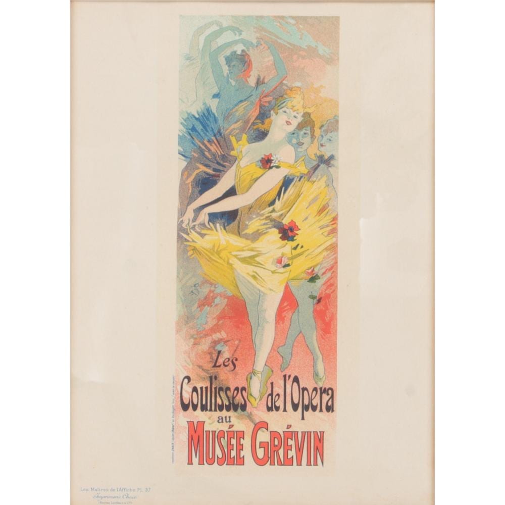 jules ch ret french 1836 1932 les coulisses de l opera au musee grevin lithograph poster 14 3 4 x 10 1 2 sight 22 1 4 x 18 1 4 frame · Ripley Auctions · 2026-05-13 Jules Chéret comparable auction result: jules ch ret french 1836 1932 les coulisses de l opera au musee grevin lithograph poster 14 3 4 x 10 1 2 sight 22 1 4 x 18 1 4 frame