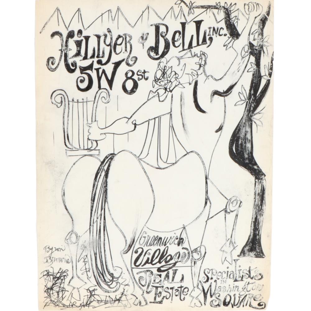 Byron Galvez comparable auction result: byron george byron browne new york 1907 1961 centaur with lyre hillyer bell greenwich village real estate advertisement 1950s ink on paper 12 h x 9 w