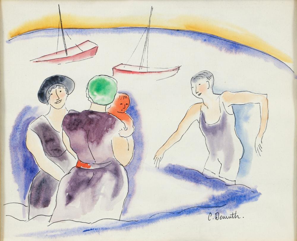 Charles Demuth comparable auction result: attributed to charles demuth watercolor on paper swimming family