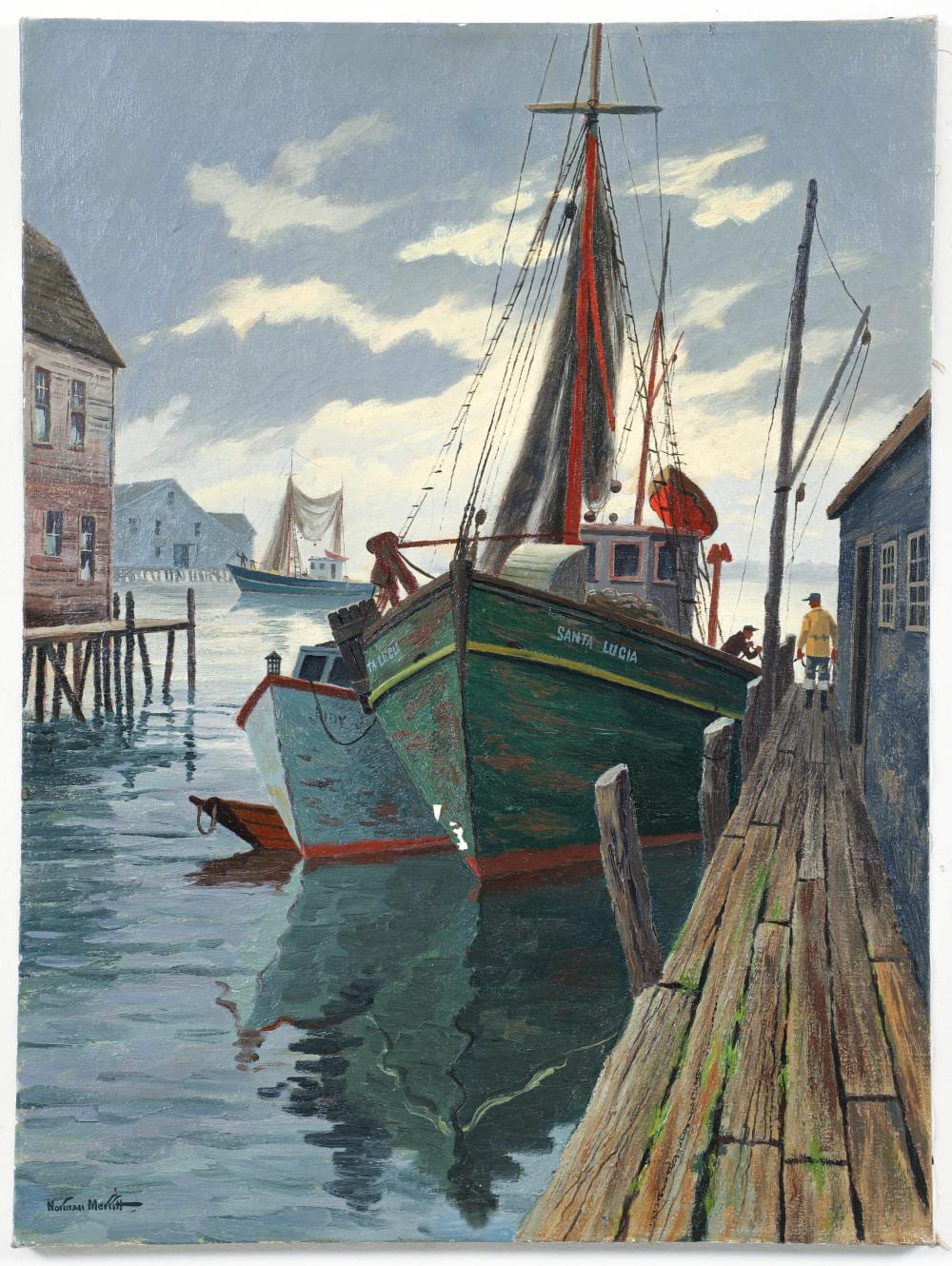 Norman Merritt comparable auction result: norman merritt 1961 oil painting storm warning
