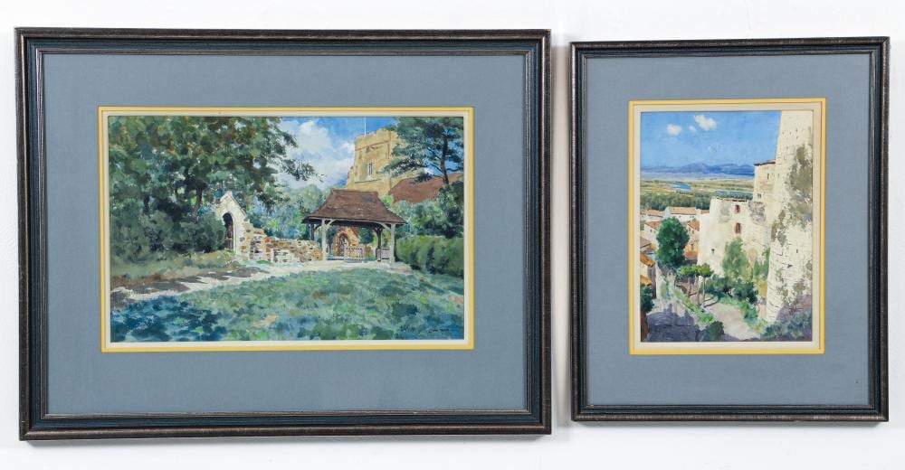John Moore comparable auction result: 2 john moore framed watercolors architectural landscapes