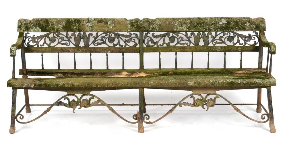 Morgan Colt comparable auction result: morgan colt new hope 1876 1926 a molded zinc and oak garden bench c 1915
