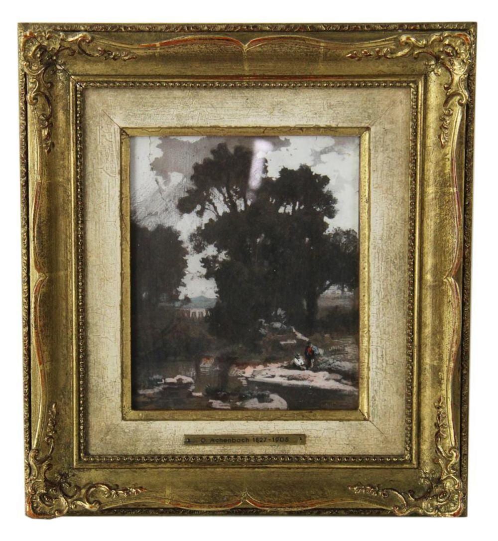 Oswald Achenbach comparable auction result: oswald achenbach river landscape watercolor gouache