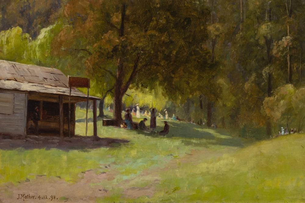 John Mather comparable auction result: john mather 1848 1916 picnickers ferntree gully 1898