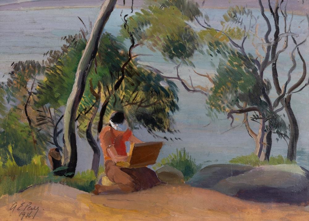 Adelaide Perry comparable auction result: adelaide perry 1891 1973 sketching by the riverbank 1936