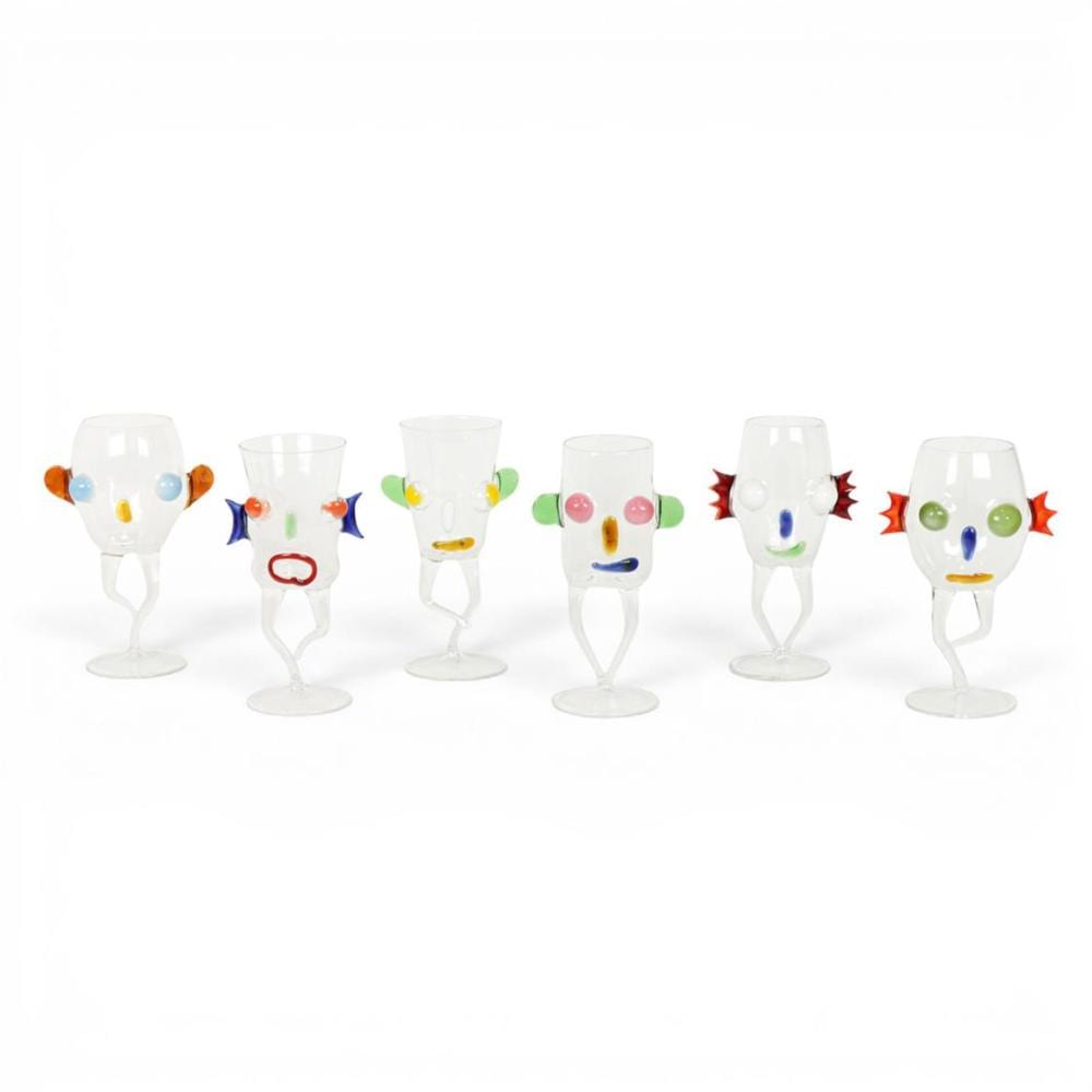 Massimo Lunardon comparable auction result: a set of six massimo lunardon glass blue face drinking glasses