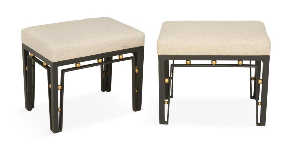 Jean Royere comparable auction result: pair of metal and brass stools after jean royere