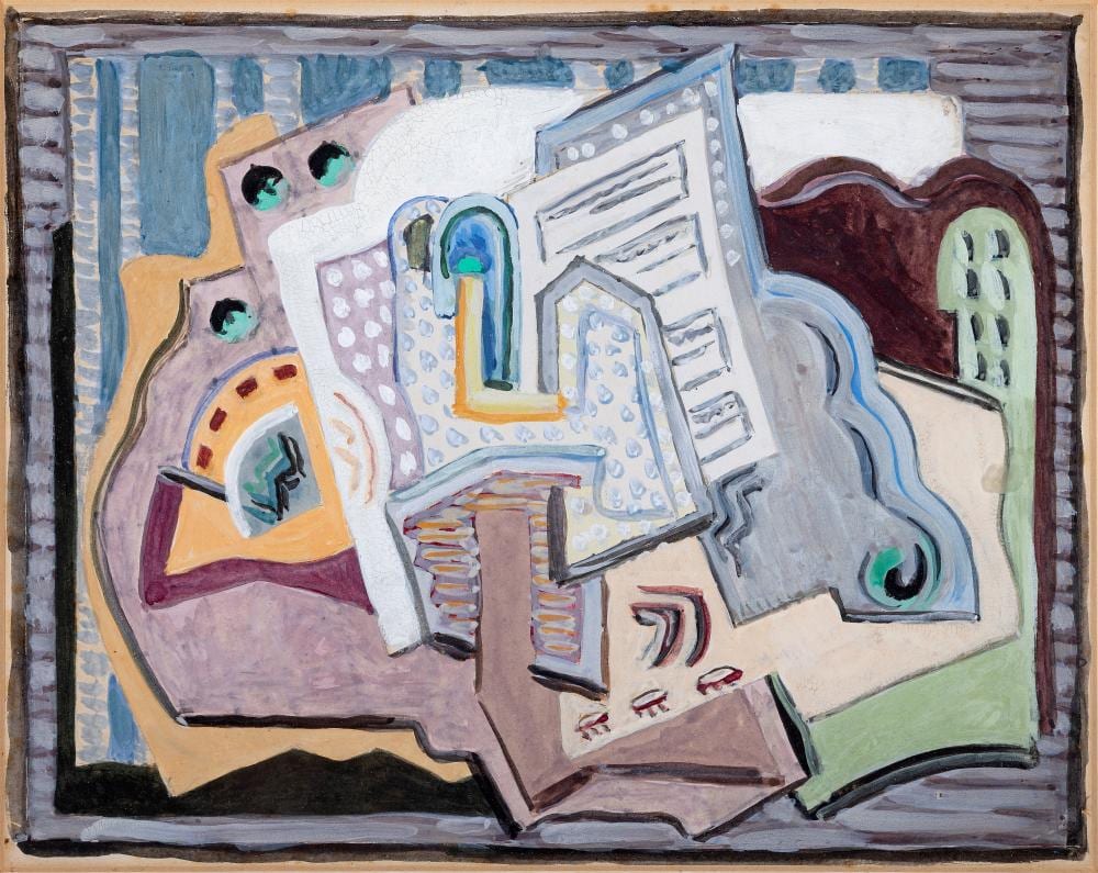 mainie harriet jellett 1897 1944 abstract gouache 22 x 28cm 8 x 11 provenance with taylor galleries dublin label verso · Adam's · 2026-05-27 Mainie Jellett comparable auction result: mainie harriet jellett 1897 1944 abstract gouache 22 x 28cm 8 x 11 provenance with taylor galleries dublin label verso
